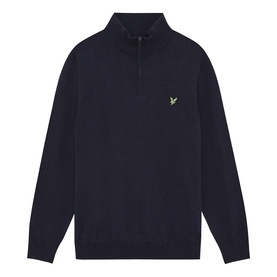 Lyle & Scott Golf half-zip knit sweater in Dark Navy, with eagle logo embroidery on chest and ribbed collar cuffs and hem.
