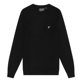 Lyle & Scott black crew neck knit jumper with signature eagle logo embroidered in green on chest