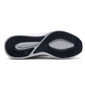 Footjoy men's golf shoe sole in white and navy blue, showing grooved rubber outsole with grey flex zones and structured tread pattern.