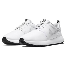 Nike Golf Roshe G men's golf shoes in white with silver swoosh, black outsole, lace-up fastening