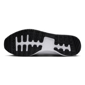 Nike Golf men's golf shoe in white, sole view showing black rubber outsole with multi-directional traction lugs and white midsole.