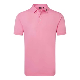 Footjoy Pink Pop polo shirt with three-button placket, ribbed collar and short sleeves, ghost mannequin shot
