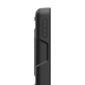 Black phone case side profile showing volume and power buttons with matte finish and angular edge detail