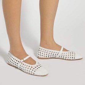 Hazella Woven Leather Mary-Jane Flats