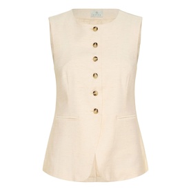 Kaffe sleeveless waistcoat in Feather Gray Melange with gold button front fastening and peplum hem detail