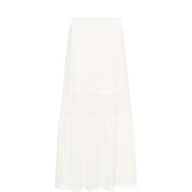 Kaffe chalk white maxi skirt with tiered hem and elasticated waistband, floor-length silhouette