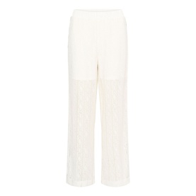 Kaffe chalk wide-leg trousers with cable-knit texture, elasticated waist, relaxed straight fit