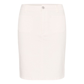 Kaffe chalk white denim pencil skirt with front patch pockets and silver button fastening