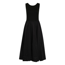 Kaffe sleeveless midi dress in Black Deep, fitted bodice with full pleated skirt, back view