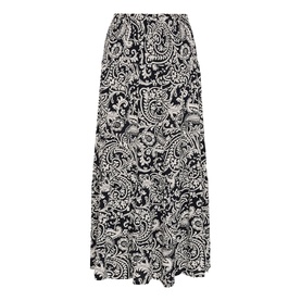 Kaffe maxi skirt in Black Chalk Paisley, featuring an all-over paisley print, elasticated waist, and flared hem.