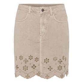 Kaffe Feather Gray denim mini skirt with floral broderie anglaise hem detail and scalloped edge
