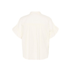 Kaffe chalk short-sleeve shirt, back view, relaxed fit with button placket and soft pleat detail