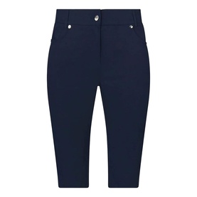 Pure Golf navy cropped golf trousers with silver button and stud details, slim fit, front pockets