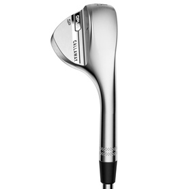 Callaway wedge golf club in polished chrome finish, single club shown from side angle with black grip visible.