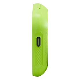 Bushnell GPS/Rangefinder in green, side profile view showing USB-C charging port and textured casing detail.