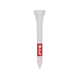 Pride Golf Tee golf tee in white with red PTS branded band, pointed tip and flared head for ball placement.