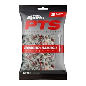 Pride Golf Tee PTS Bamboo Golf Tees in red and white, 2 1/8 inch, 120-pack in resealable bag