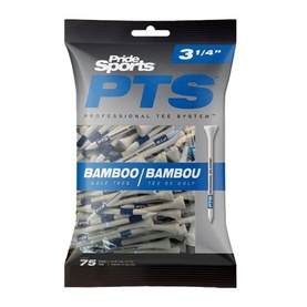 Pride Sports PTS Professional Tee System bamboo golf tees, 3&frac14; inch, white with blue detail, pack of 75