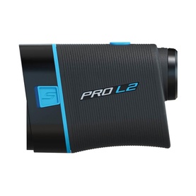 Shot Scope Pro L2 golf laser rangefinder in black with blue accents, compact handheld design with textured grip