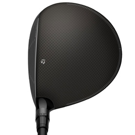TaylorMade Fairway Wood golf club, matte black carbon crown with silver logo, angled top-down view showing rounded head shape