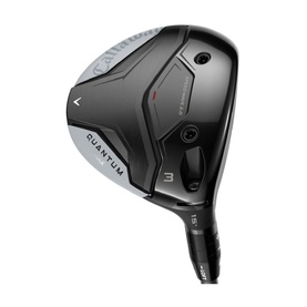 Callaway Quantum fairway wood, number 3, in black with silver crown detail and graphite shaft tip visible