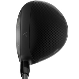 Matte black golf driver club head with textured carbon crown and silver Callaway branding, shown at angle