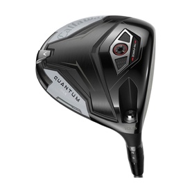 Callaway Quantum golf driver in dark grey and black with red accents, featuring aerodynamic crown and adjustable hosel