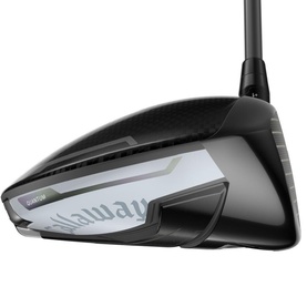 Callaway golf driver in black and silver, angled view showing crown detail, Callaway branding, and graphite shaft