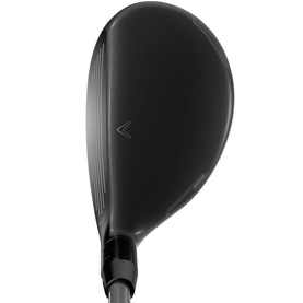 Callaway matte black golf fairway wood, rear angle view showing crown profile and hosel with graphite shaft tip