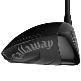 Callaway golf driver in matte black with Callaway branding on crown, angled top view showing club head and shaft