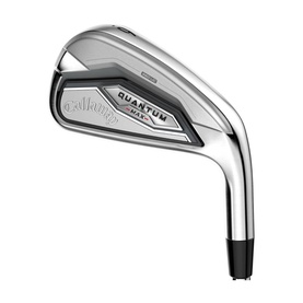 Callaway Quantum Iron in polished chrome finish with black hosel and wide sole, shown from front angle