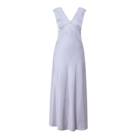 Rixo dusty blue maxi dress with V-neckline, embroidered trim, cap sleeves, and flared skirt in viscose fabric