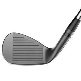 Titleist golf wedge in black finish, shown from the face angle highlighting grooved clubface and hosel detail
