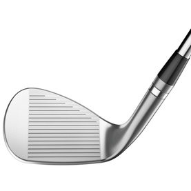 Titleist golf wedge with polished chrome finish, groove-lined face, and black hosel, shown in profile view