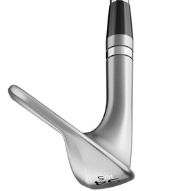 Silver golf wedge with black hosel detail, angled to show sole and face profile