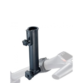 Motocaddy CaddyCar accessory mount adapter in dark grey, cylindrical tube with adjustable clamp fitting for trolley attachment