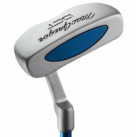 MacGregor Junior Golf Set putter in silver with blue insert and blue shaft, angled view showing club head detail