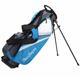 MacGregor Junior Golf Stand Bag in blue, white and charcoal with dual carry straps and kickstand legs