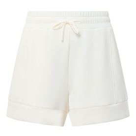 Varley shorts in Pristine, elasticated drawstring waist, wide-leg silhouette with folded cuffs, flat lay product shot