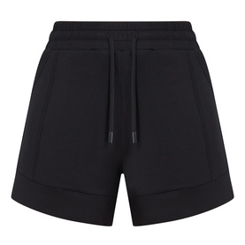 Varley black shorts with elasticated drawstring waist, side pockets, and ribbed hem trim