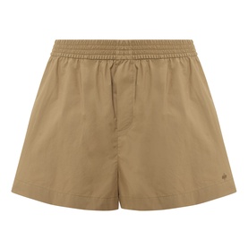 Varley Golden Olive cotton shorts with elasticated waistband and relaxed fit, small logo detail at hem