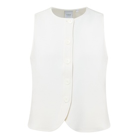 Varley top in Pristine, sleeveless waistcoat style with round neck and button-front fastening, relaxed fit