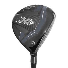 Callaway XR Fairway Wood in dark grey/black, number 3, 15 degrees loft, with graphite shaft, shown at address angle