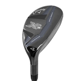 Callaway XR hybrid golf club, number 4, in dark grey and black with silver accents and branded shaft grip visible.