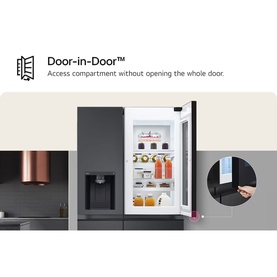LG 638L NatureFRESH American Style Fridge Freezer in Matte Black, highlighting Door-in-Door feature for easy compartment access
