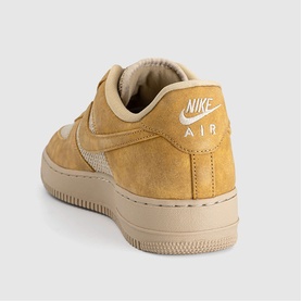 Nike Air Force 1 trainer in Twine, tan suede upper with linen midsole, white Nike Air branding at heel