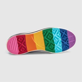Converse trainer sole in Blue Multi Stripe Egret, featuring bold rainbow-striped outsole in pink, orange, yellow, green, teal, blue and purple.