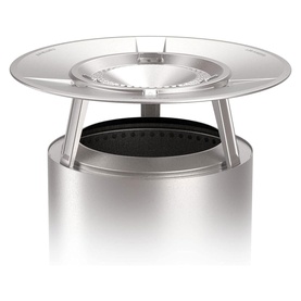Solo Stove Bonfire Heat Deflector in stainless steel, wide circular disc with raised centre, mounted on cylindrical fire pit base