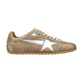 Golden Goose brown suede low-top trainer with white star detail, lace-up fastening, and gum rubber sole