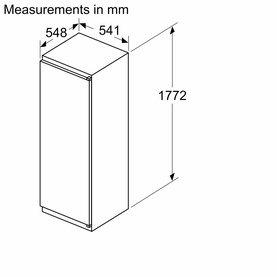 Neff integrated refrigerator dimension diagram showing 548mm width, 541mm depth, and 1772mm height measurements.